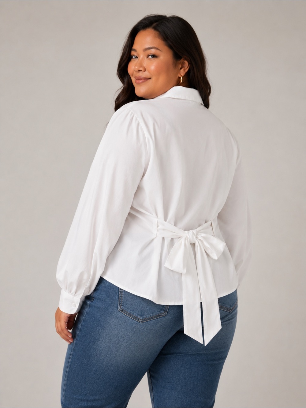 White Tie-Back Button-Down Blouse | Size 3X